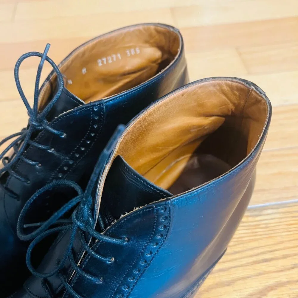 VTG Bostonian Oxford Ankle Boots Mens 9.5  Black Leather Lace Up Chukka Italy